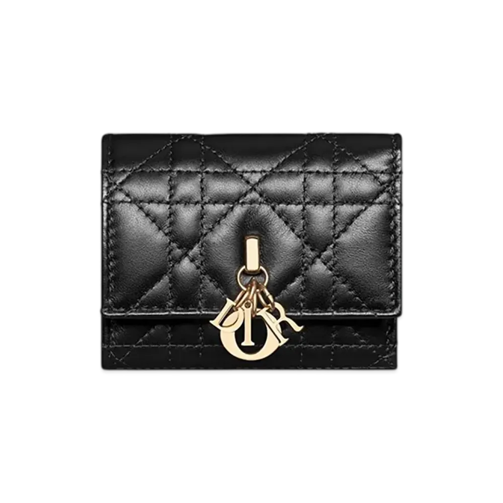 Dior My Dior Hibiscus L Zip Wallet Cannage Lambskin "Black"