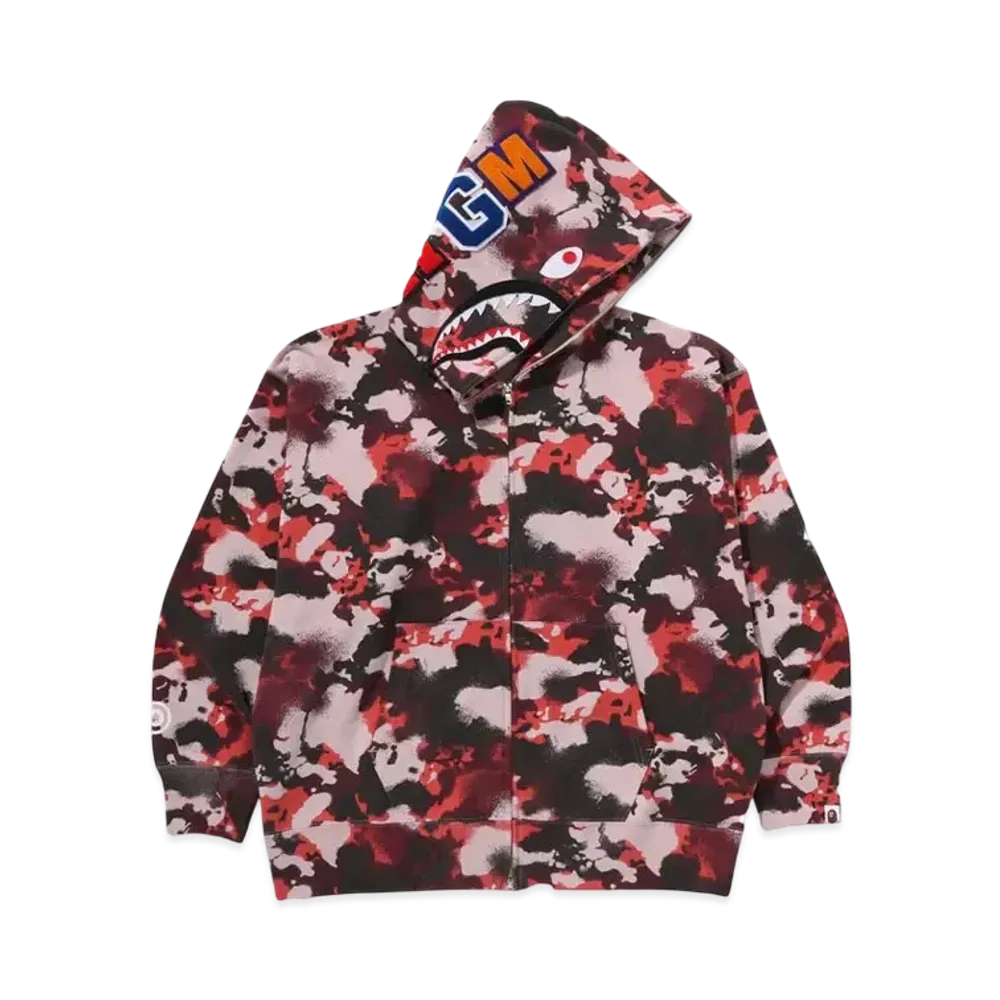 A BATHING APE Map Camo Shark Relaxed Fit Full Zip Hoodie "Red"