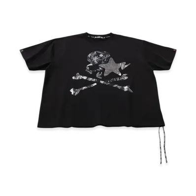 A BATHING APE x mastermind JAPAN Leather Sta Patch Skull Relaxed Fit Tee "Black"