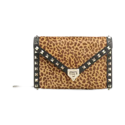 Valentino Women's Rockstud Mini Pony Skin Shoulder Bag "Brown"