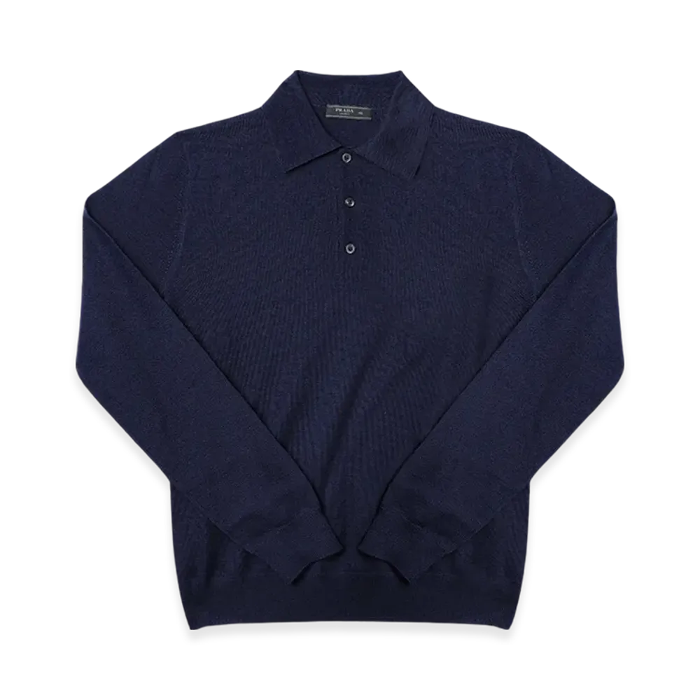 PRADA Collar Wool Polo Knit "Navy"