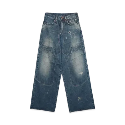 SUGARHILL FADED MODERN WESTERN WIDE TROUSERS "FADED INDIGO"