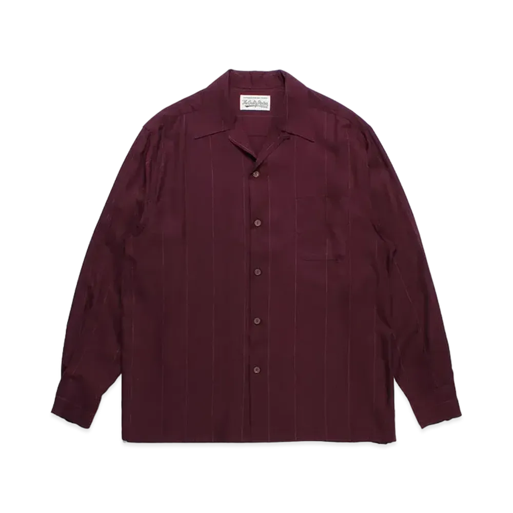 WACKO MARIA Kasuri Striped Open Collar Shirt "Burgundy"