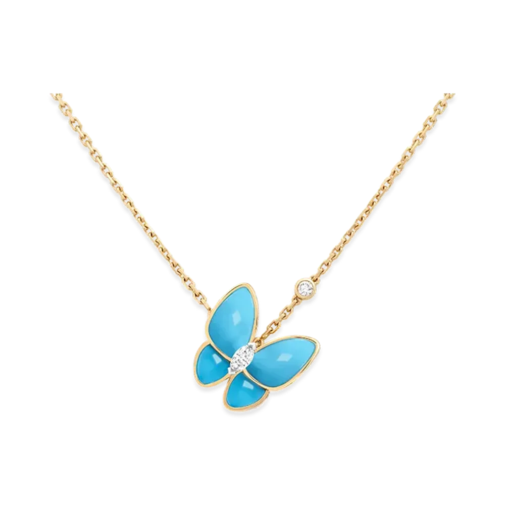 Van Cleef & Arpels Deux Papillons pendant "18K Yellow gold/Turquoise/Diamond"