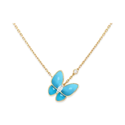 Van Cleef & Arpels Deux Papillons pendant "18K Yellow gold/Turquoise/Diamond"