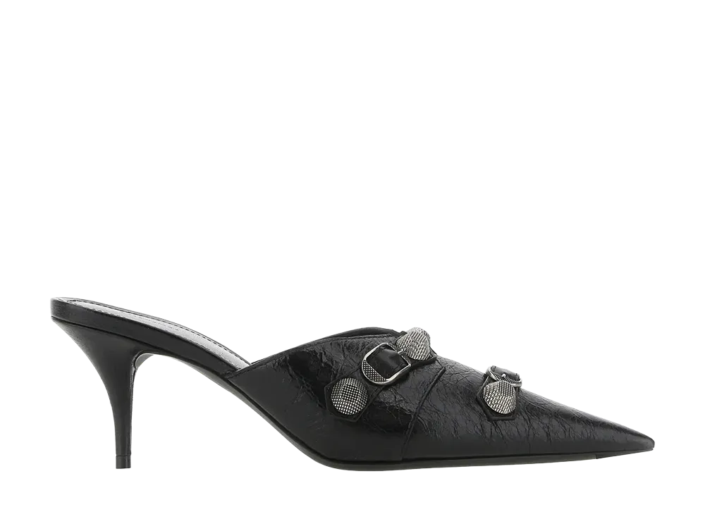 BALENCIAGA Women's Leather Cagole Mules "Black"