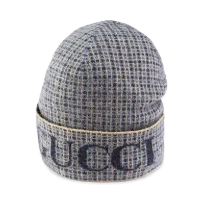 GUCCI Wool Check Hat "Blue"