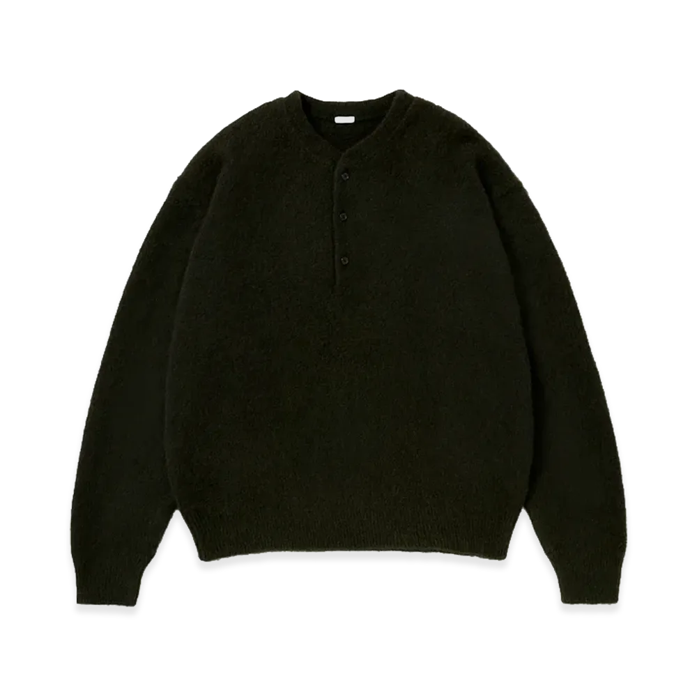 A.PRESSE Brushed Cashmere Middle Gauge Henley Neck Sweater "Olive"
