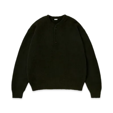 A.PRESSE Brushed Cashmere Middle Gauge Henley Neck Sweater "Olive"