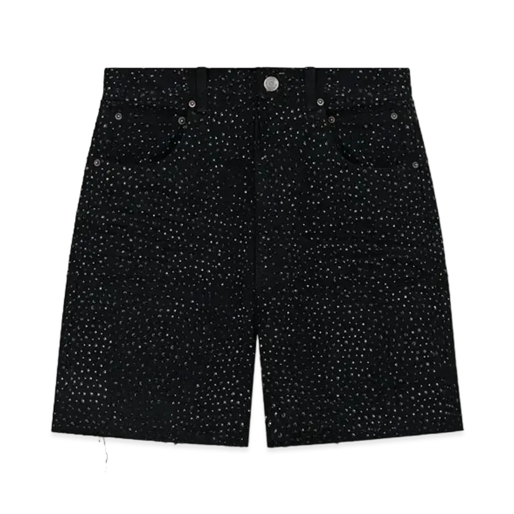 WE11DONE Rhinestone Denim Shorts "Black"