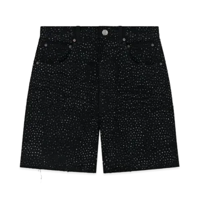 WE11DONE Rhinestone Denim Shorts "Black"