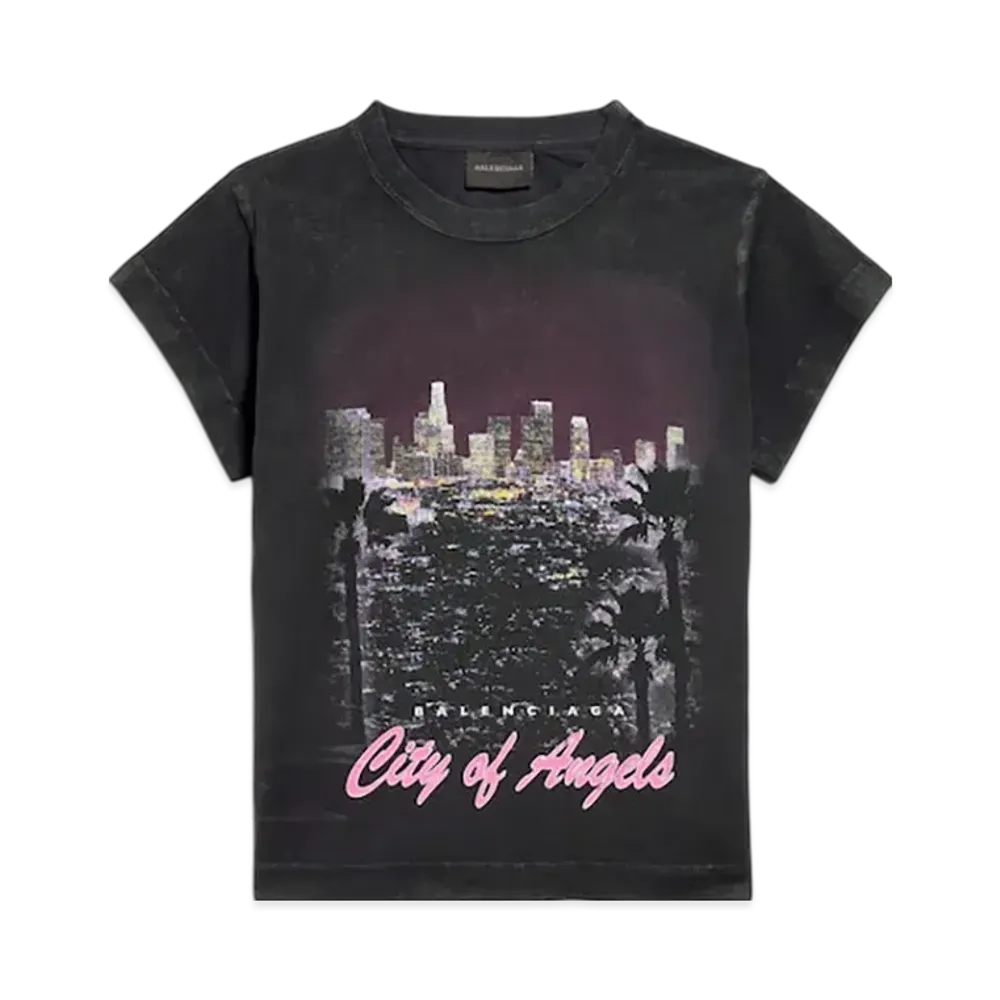 BALENCIAGA Women's City Of Angels Shrunk T-Shirt "Fade Black"