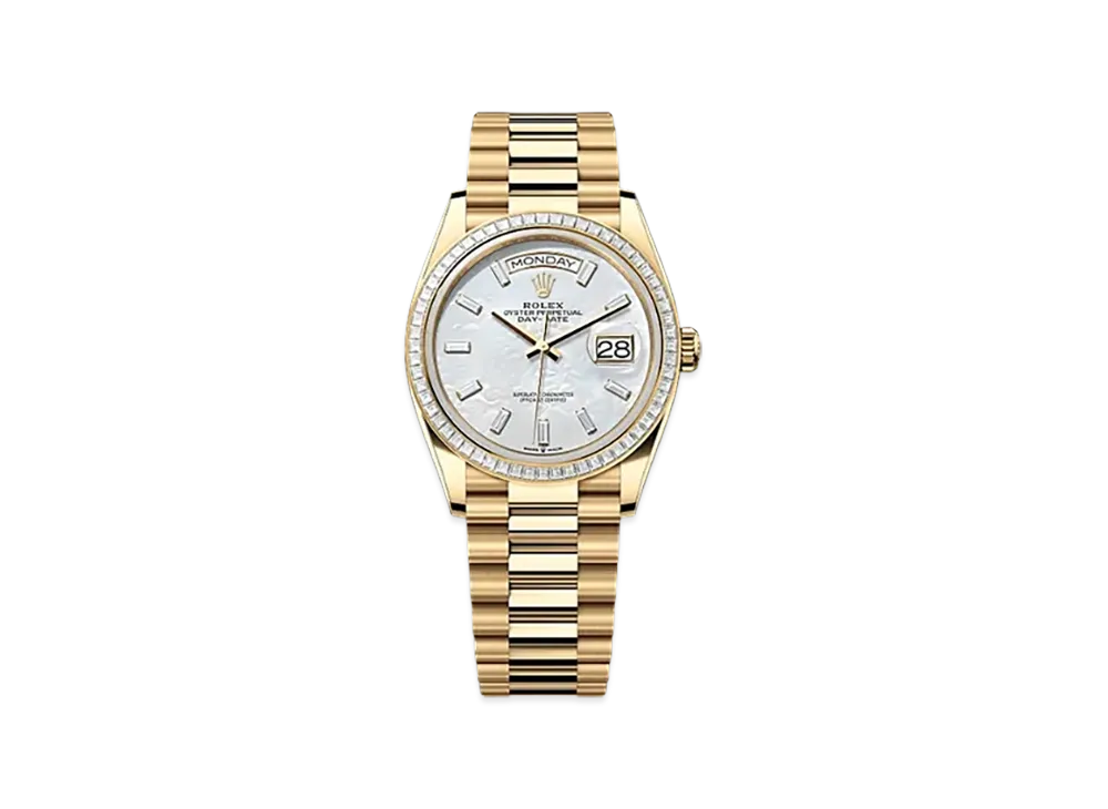 ROLEX Day-Date 36mm Yellow Gold Diamond 128398TBR "White Mother-of-Pearl"