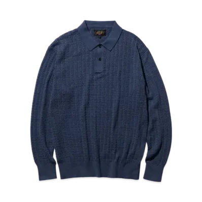 BEAMS Knit Polo Cable "Navy"