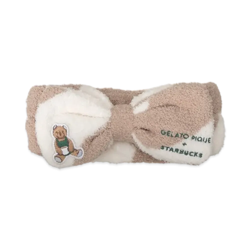 STARBUCKS x GELATO PIQUE Powder Bear Embroidery Border Hairband "Mocha Beige"