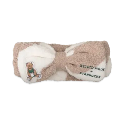 STARBUCKS x GELATO PIQUE Powder Bear Embroidery Border Hairband "Mocha Beige"
