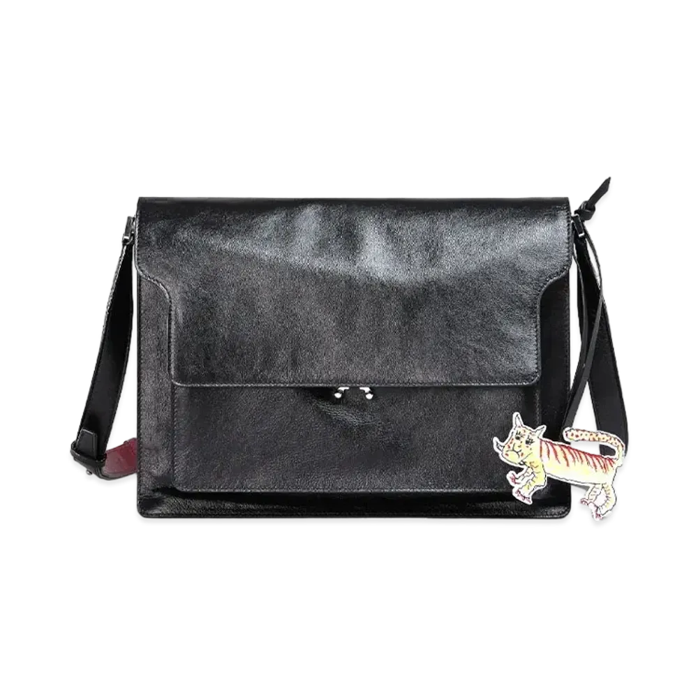 Marni Calf Leather Trunk Soft Bag "Black/Bargandy"