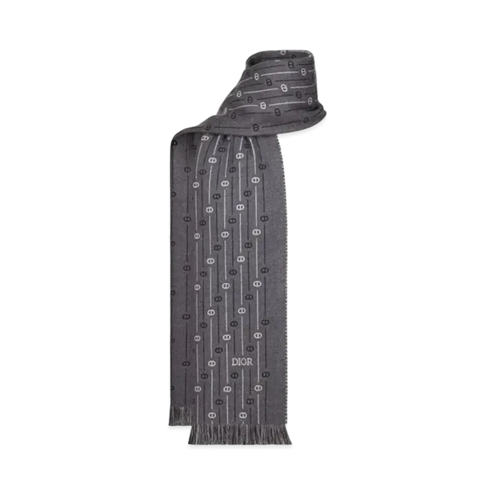 Dior CD Icon Striped Scarf Wool "Anthracite Gray"