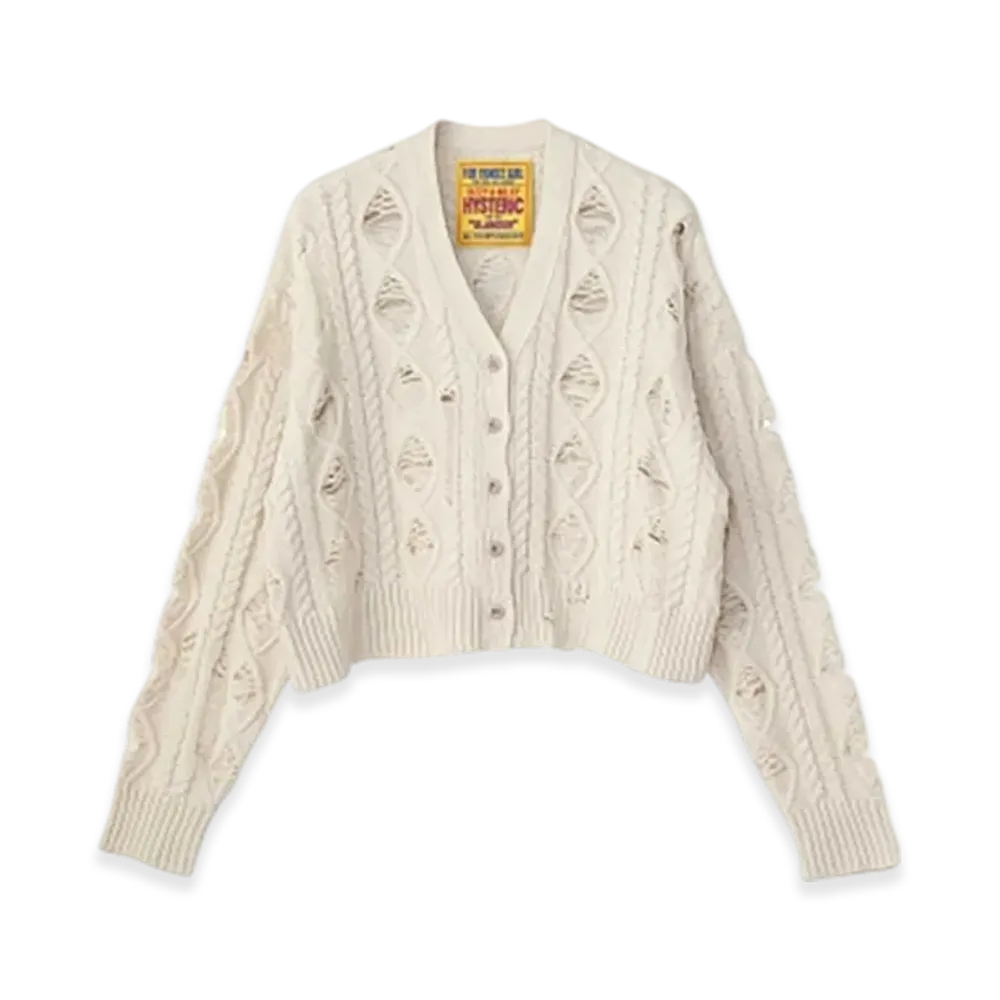 HYSTERIC GLAMOUR Hysteric Handcuff Short Distressed Cardigan "White"