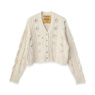 HYSTERIC GLAMOUR Hysteric Handcuff Short Distressed Cardigan "White"