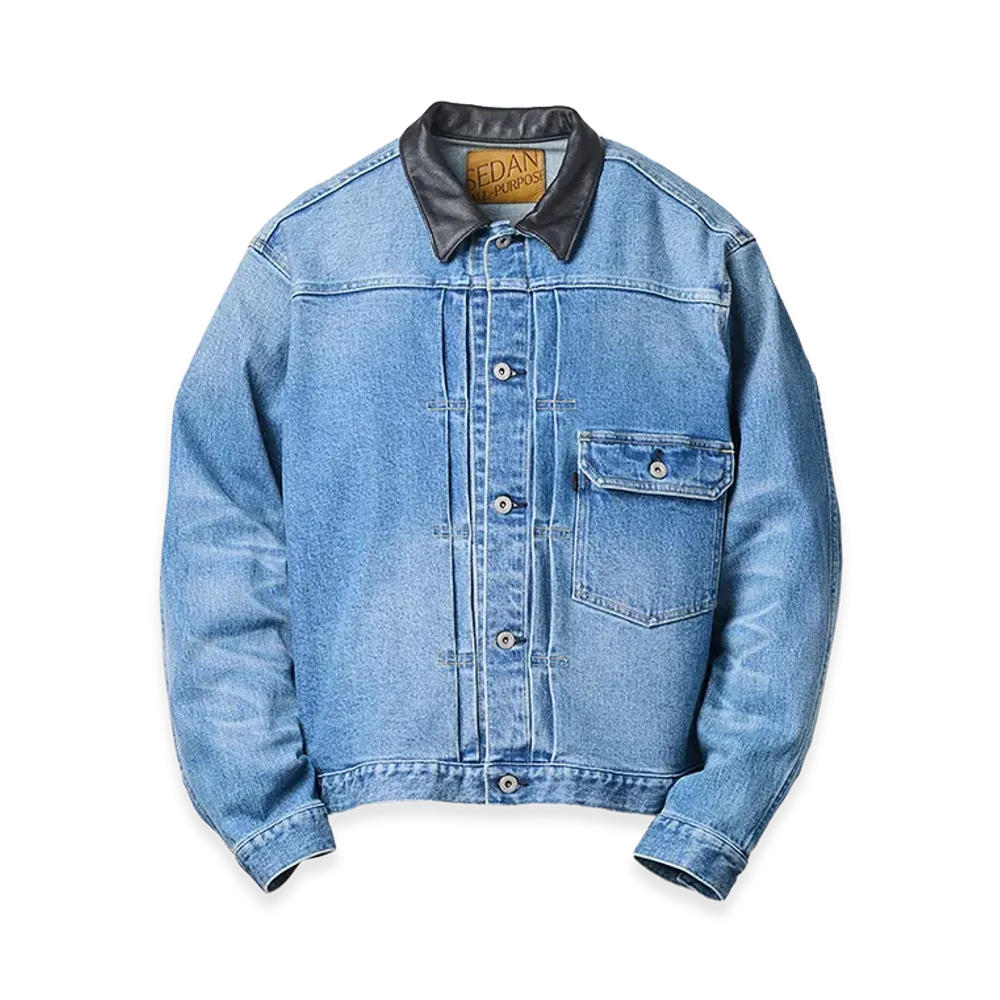 SEDAN ALL-PURPOSE Leather Collar Denim Jacket "Indigo"