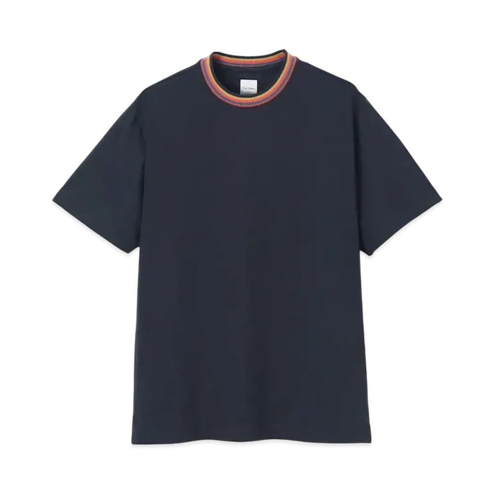 Paul Smith Artist Stripe Rib Short Sleeve Cut And Sew "Navy"