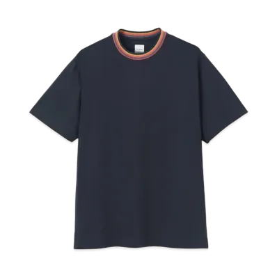 Paul Smith Artist Stripe Rib Short Sleeve Cut And Sew "Navy"