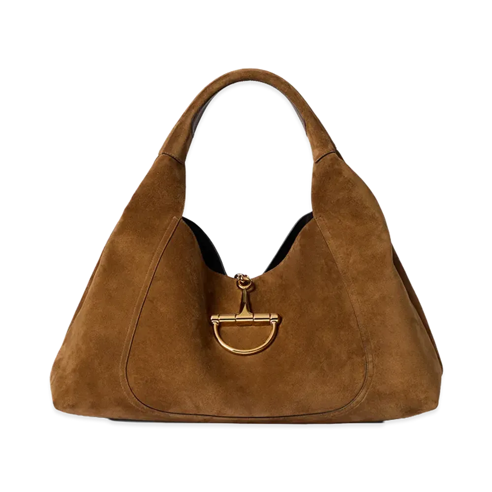 GUCCI Women's Suede Maxi Gucci Softbit Shoulder Bag "Camel"