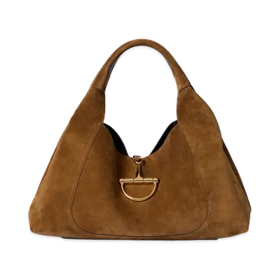 GUCCI Women's Suede Maxi Gucci Softbit Shoulder Bag "Camel"