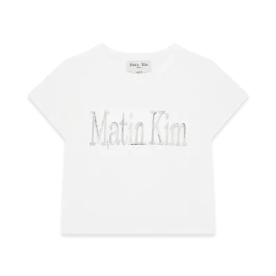 Matin Kim Women's Pattern Artwork Logo Crop Top T-Shirt "White"