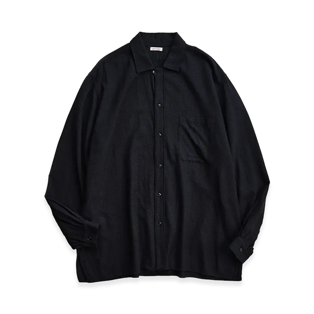 NICENESS S.Coil Super 140's Open Collar Dress Shirt "Black"