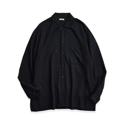 NICENESS S.Coil Super 140's Open Collar Dress Shirt "Black"