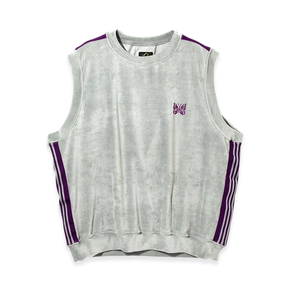NEEDLES Sleeveless Track Crew Neck Shirt - C/PE Velour "LightGray"