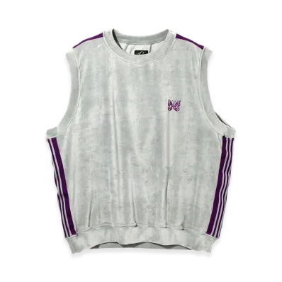 NEEDLES Sleeveless Track Crew Neck Shirt - C/PE Velour "LightGray"