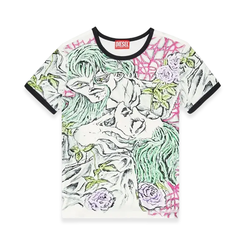 Diesel T-Uncutie-Long-Q2 T-Shirt With Tattoo Print "White"