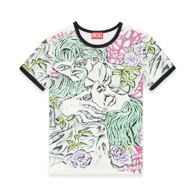 Diesel T-Uncutie-Long-Q2 T-Shirt With Tattoo Print "White"