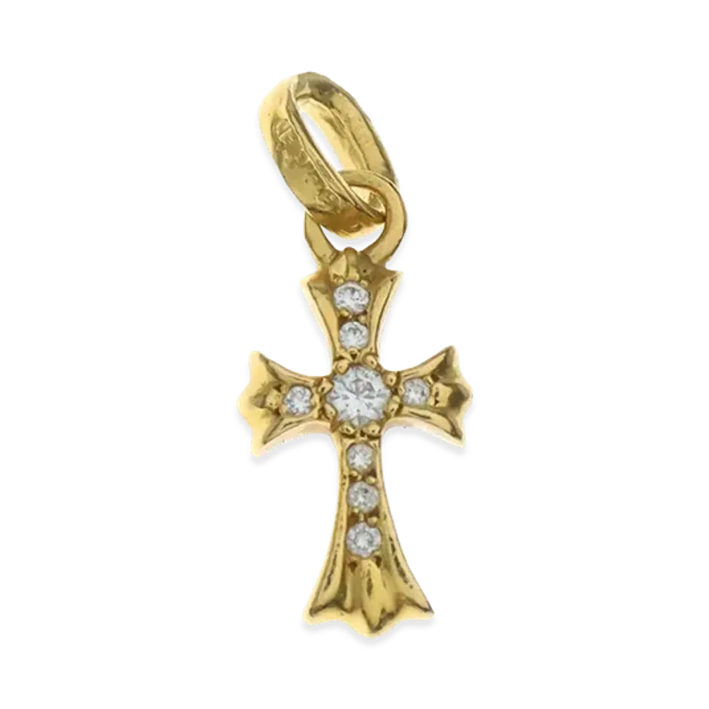 Chrome Hearts Baby Fat Cross Pave Diamond Pendant Top "Gold"