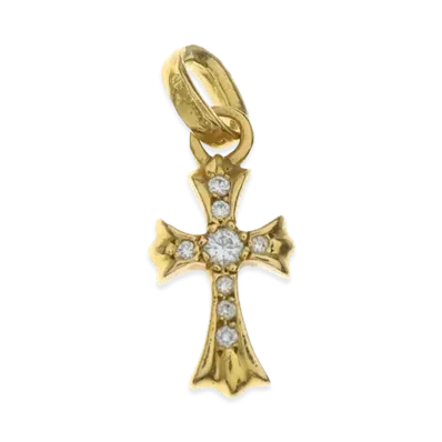 Chrome Hearts Baby Fat Cross Pave Diamond Pendant Top "Gold"