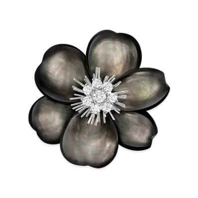 Van Cleef & Arpels Rose de Noel clip large model "18K White gold/Diamond/Mother-of-pearl"