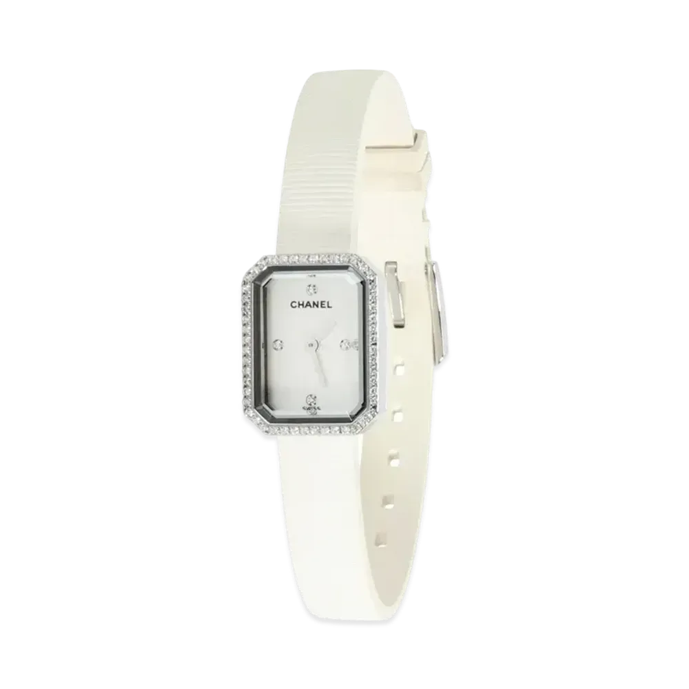 CHANEL Premiere White Shell 4P/Bezel Diamonds SS Rubber "White"