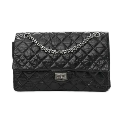 CHANEL 2.55 Chain Shoulder Aged Calfskin "Black/Silver"