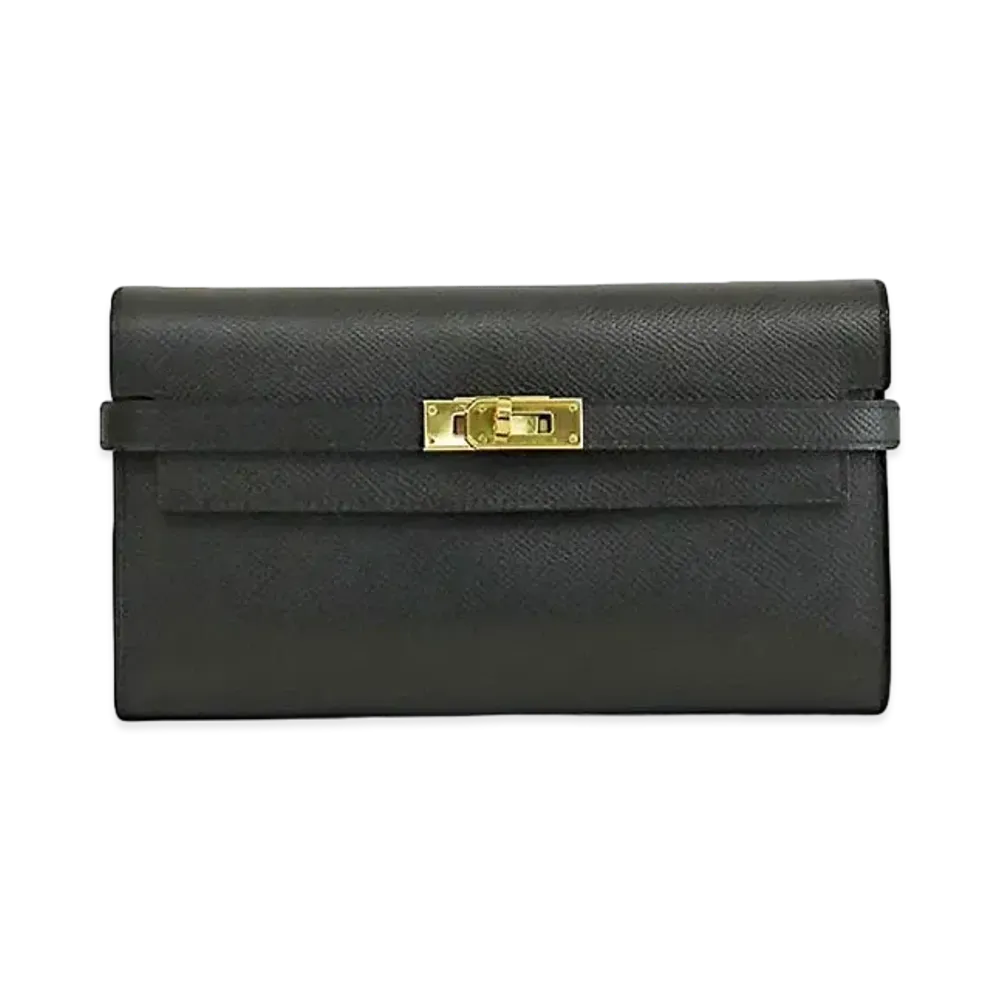Hermes Kelly Wallet Long Veau Epsom "Noir/Gold"