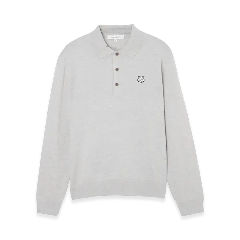 Maison Kitsune Fox Head Patch Polo Jumper "Light Gray"