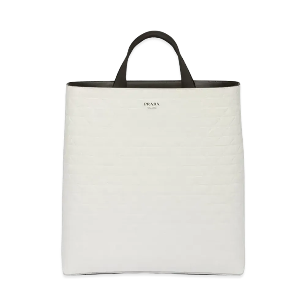 PRADA Brushed Leather Tote Bag Water Bottle "White"