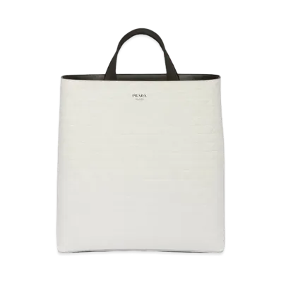 PRADA Brushed Leather Tote Bag Water Bottle "White"