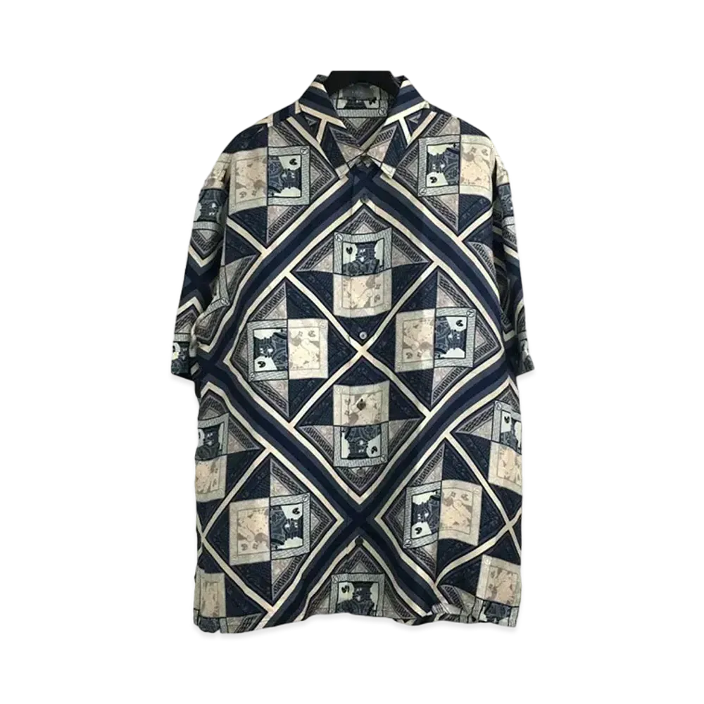 Dior x Kenny Scharf Men's Playing Card Pattern Silk Short Sleeve Shirt "Navy"