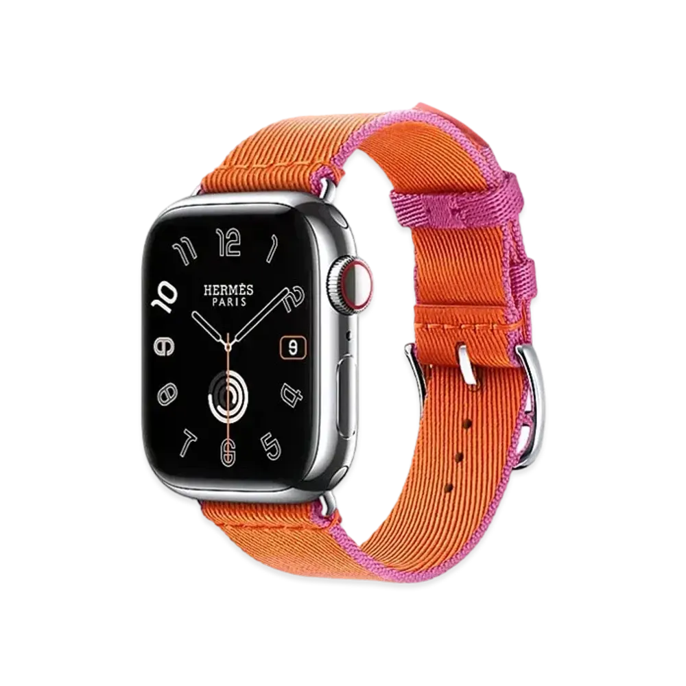 Apple Watch x Hermes Series 9 (GPS + Cellular Model) Stainless 41mm and Single Tour Twill Jump "Orange/Rose Mexico"