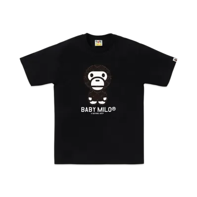 A BATHING APE College Monogram Baby Milo Tee "Black/Black"