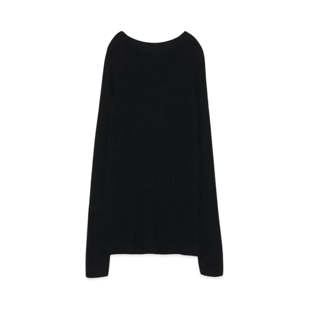 Yohji Yamamoto 12G2P 2X3 RIB WG ROUND NECK WG "Black"