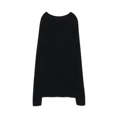 Yohji Yamamoto 12G2P 2X3 RIB WG ROUND NECK WG "Black"